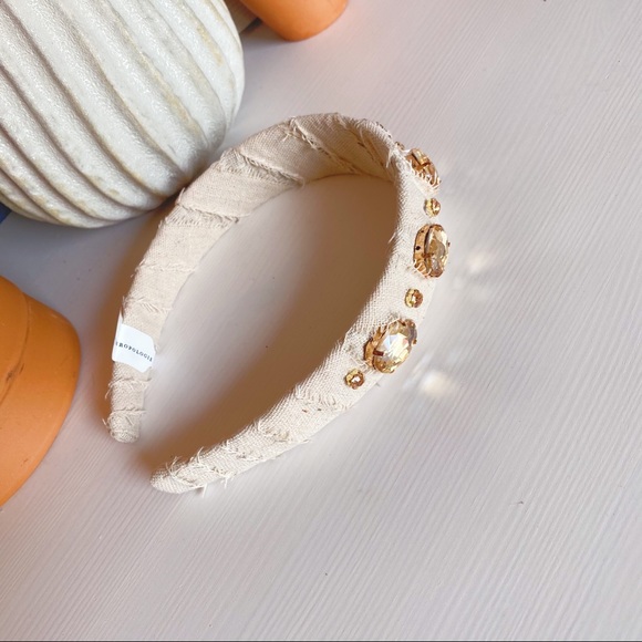 Anthropologie | Embellished Linen Headband Neutral - Picture 3 of 8